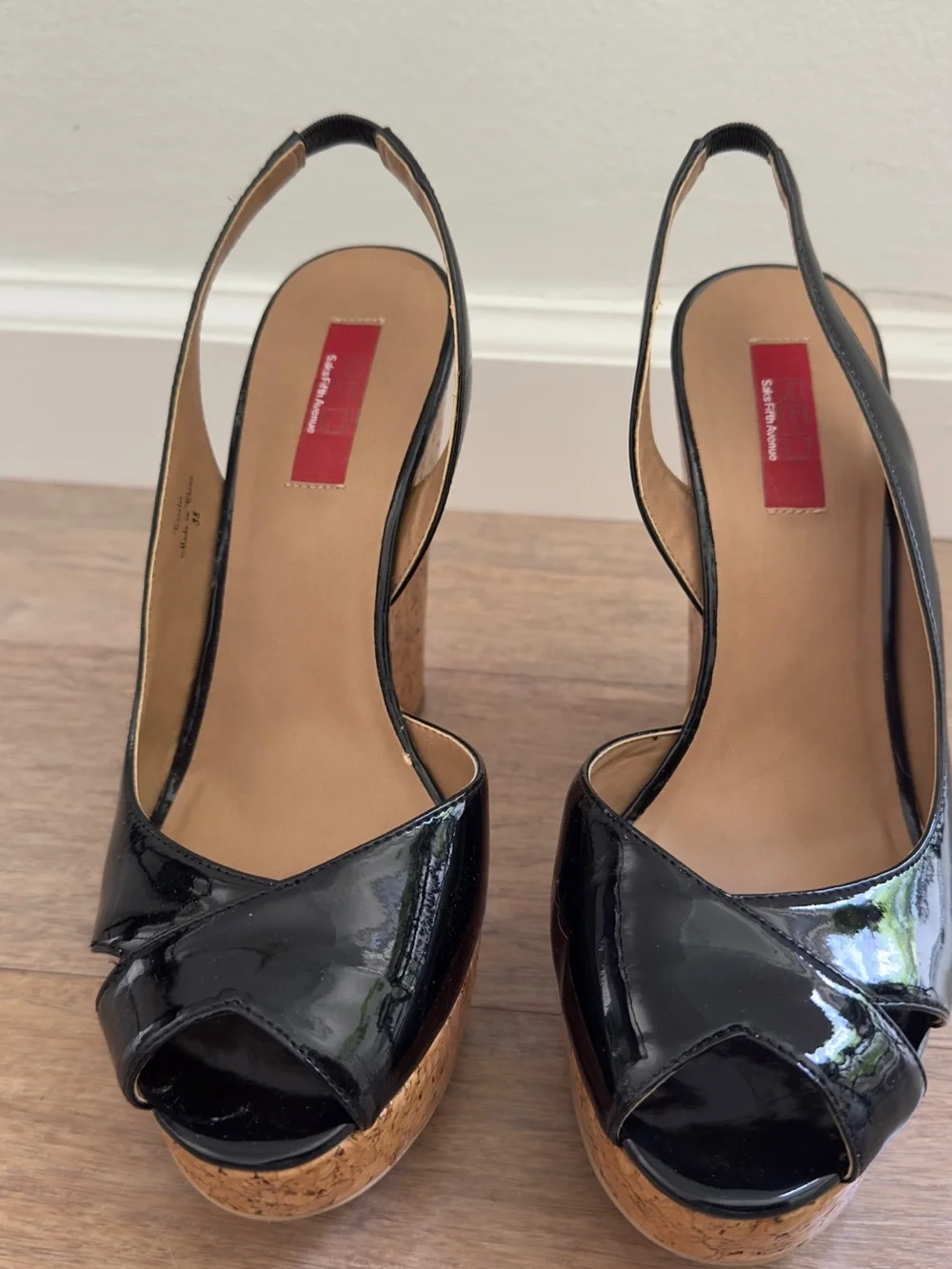 Patent Black Cork Platform Slingback Sandals Size 38
